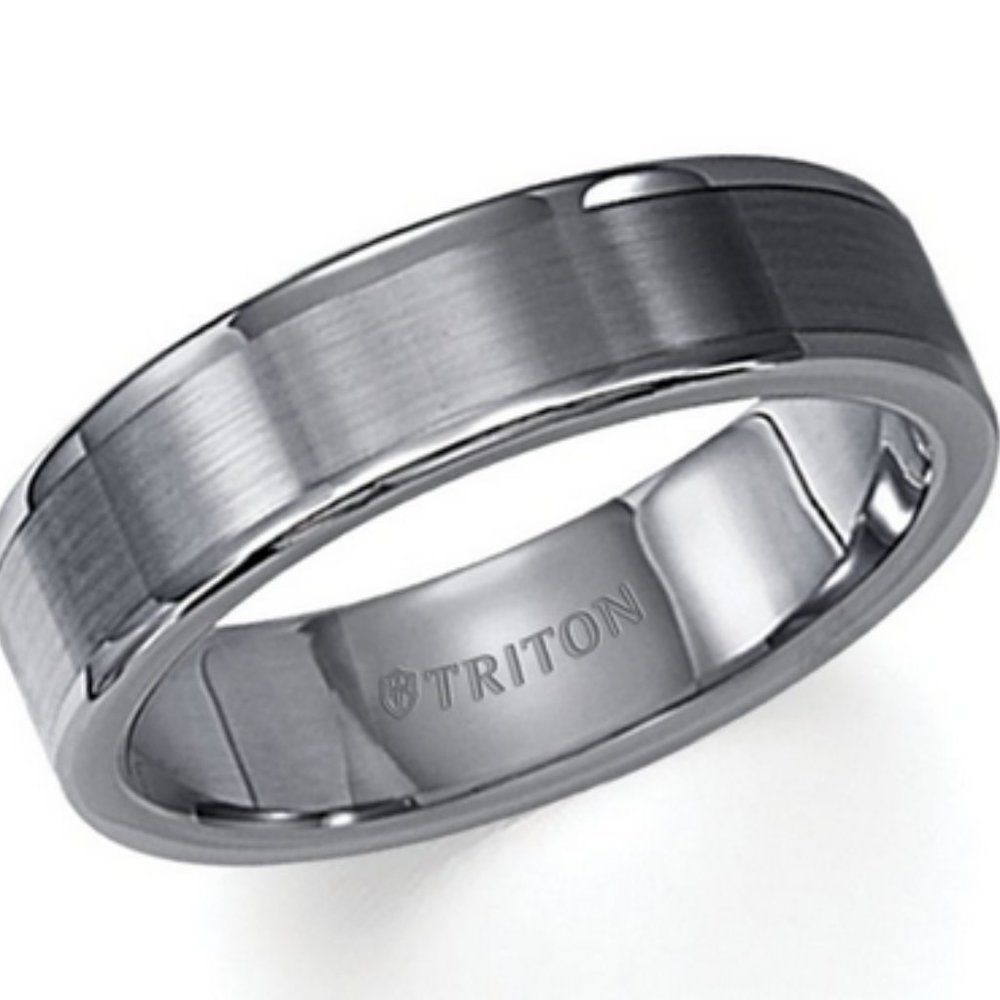Tungsten Mens Triton Carbide Dark Gray Chrome Wedding Band Size 9.5